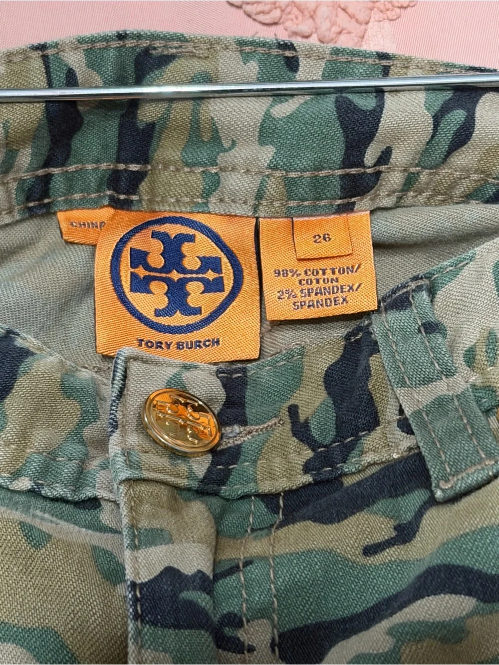 Tory Burch Skinny Camo Jeans in Olive and Black